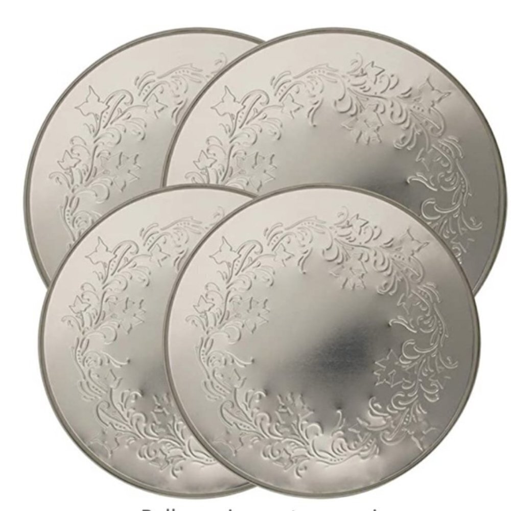 Burner Stove Covers Ivy Embossed Silver Round 4 Piece Set